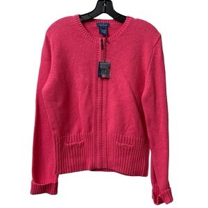Faconnable NWT Large Pink Zip-Front Knit Cardigan